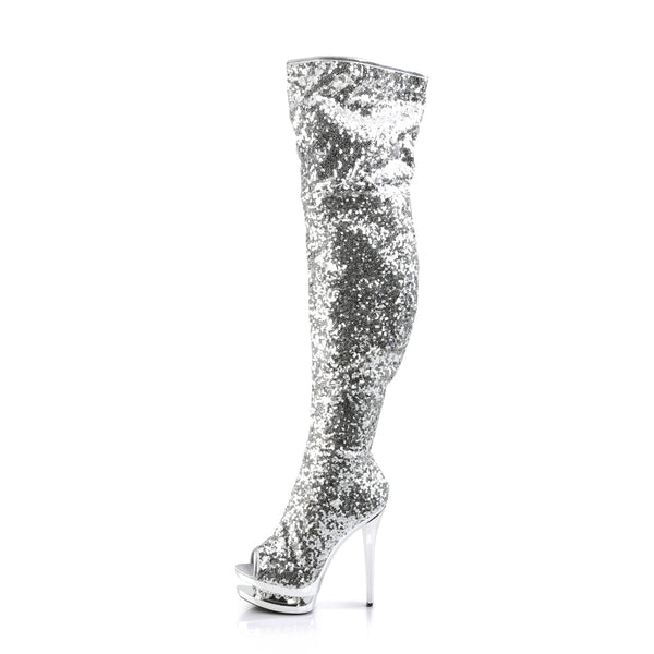 BLONDIE-R-3011 Plateau Overknee Stiefel - Silber von Pleaser – Ansicht 3