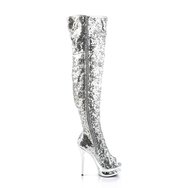 BLONDIE-R-3011 Plateau Overknee Stiefel - Silber von Pleaser – Ansicht 5