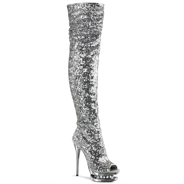 BLONDIE-R-3011 Plateau Overknee Stiefel - Silber von Pleaser