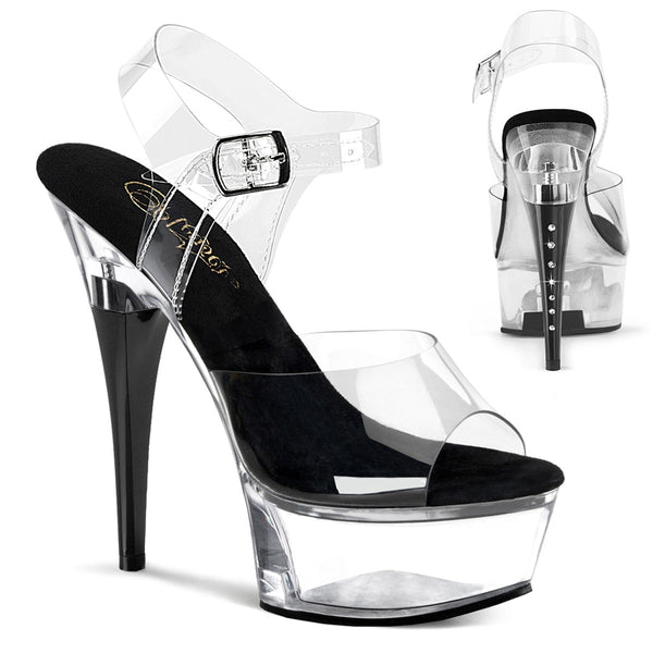 CAPTIVA-608 Plateau Sandaletten Transparent/Schwarz Strass von Pleaser