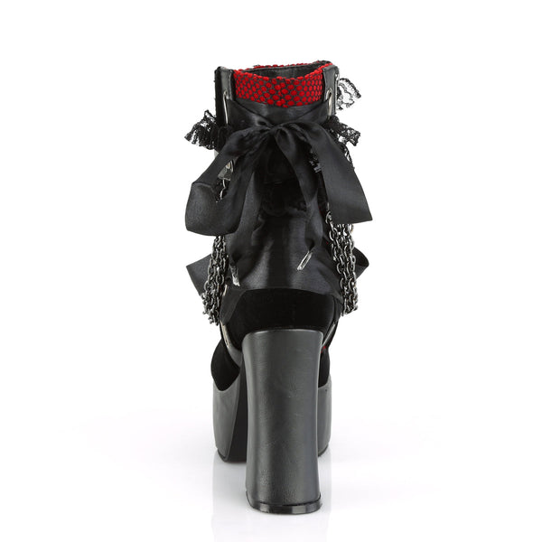 CHARADE-110 Plateau Stiefeletten Schwarz Matt Rot mit Schleifchen von DemoniaCult – Ansicht 4