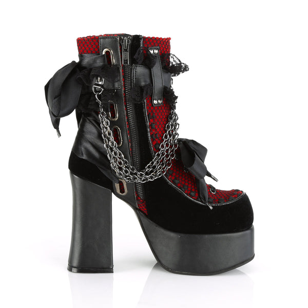 CHARADE-110 Plateau Stiefeletten Schwarz Matt Rot mit Schleifchen von DemoniaCult – Ansicht 5