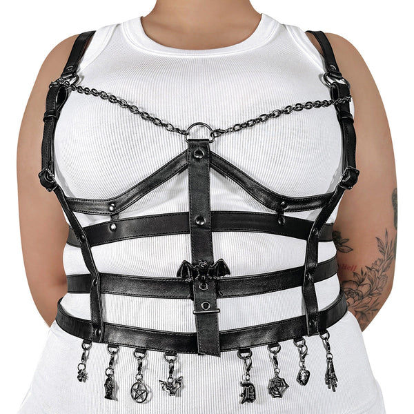 DA-118 Body-Harness mit Anhängern Schwarz Matt von DemoniaCult