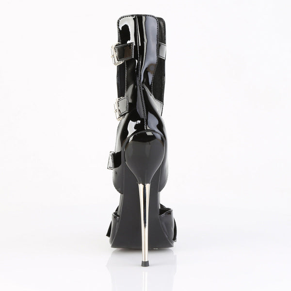 DAGGER-15 High Heel Stiefeletten/Sandaletten - Schwarz Lack von Devious – Ansicht 4