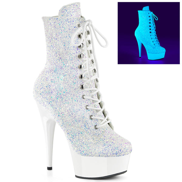 DELIGHT-1020LG - Plateau Stiefeletten - Weiß/Glitzer UV von Pleaser