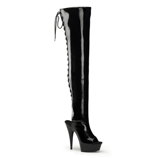 DELIGHT-3017 Plateau Overknee Stiefel Schwarz Lack von Pleaser