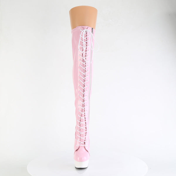 DELIGHT-3029 - Plateau Overknee Stiefel - Rosa/weiß Holografisch von Pleaser – Ansicht 2