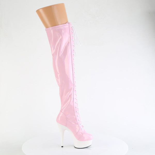 DELIGHT-3029 - Plateau Overknee Stiefel - Rosa/weiß Holografisch von Pleaser – Ansicht 5