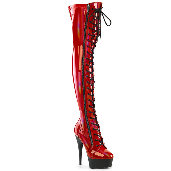 DELIGHT-3029 - Plateau Overknee Stiefel - Rot Lack Holografisch von Pleaser