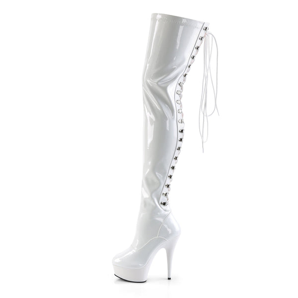 DELIGHT-3063 Plateau Overknee Stiefel Lack Weiß von Pleaser – Ansicht 3