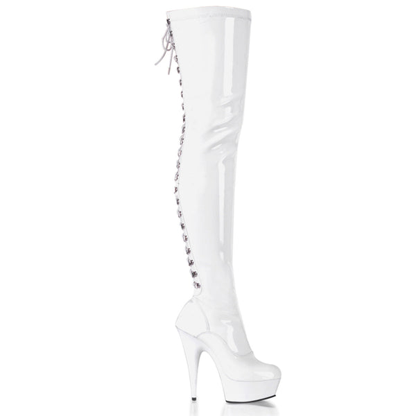 DELIGHT-3063 Plateau Overknee Stiefel Lack Weiß von Pleaser