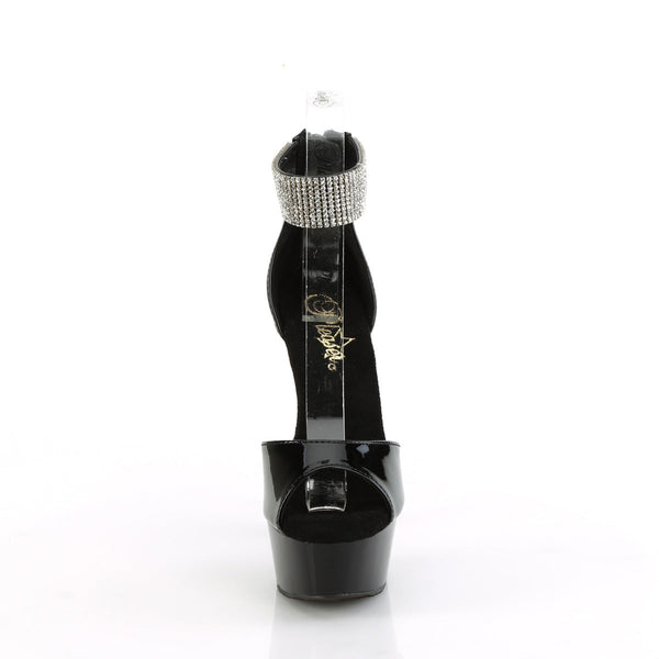 DELIGHT-625 - Plateau High Heel Sandaletten - Schwarz Lack mit Strass von Pleaser – Ansicht 2