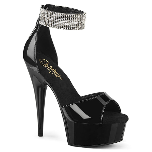 DELIGHT-625 - Plateau High Heel Sandaletten - Schwarz Lack mit Strass von Pleaser