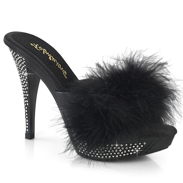 ELEGANT-401F Plateau Pantoletten mit Plüsch und Glitzer - Schwarz von Fabulicious