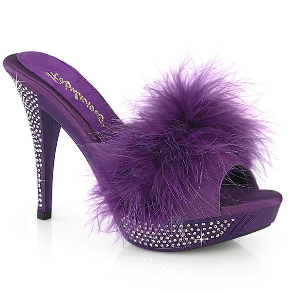 ELEGANT-401F Plateau Pantoletten mit Plüsch und Glitzer - Violett von Fabulicious