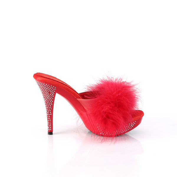 ELEGANT-401F Plateau Pantoletten mit Plüsch und Glitzer - Rot von Fabulicious – Ansicht 5