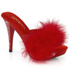 ELEGANT-401F Plateau Pantoletten mit Plüsch und Glitzer - Rot von Fabulicious