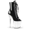 FLAMINGO-1021 Plateau Peeptoe Stiefeletten Schwarz Lack Transparent von Pleaser