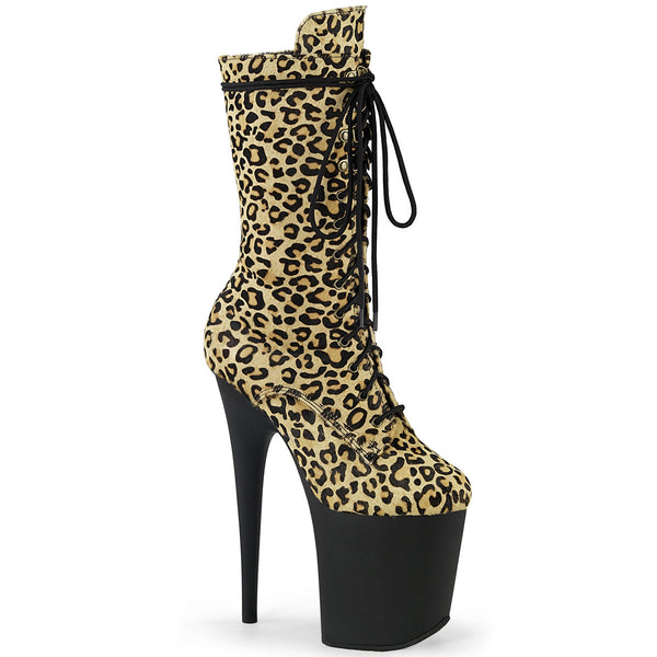 FLAMINGO-1050LP Plateau Stiefeletten Leopardenmuster Samt von Pleaser