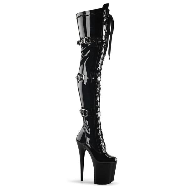 FLAMINGO-3028 Plateau Overknee Stiefel Schwarz von Pleaser