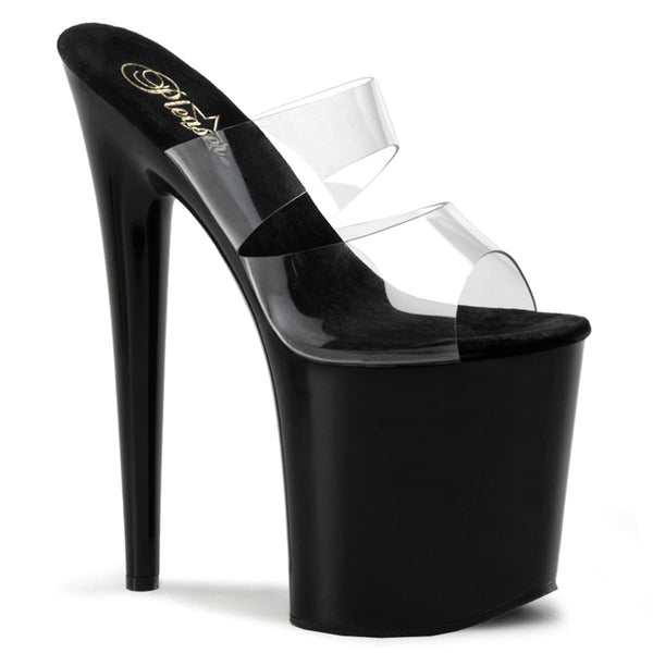 FLAMINGO-802 Plateau Pantoletten Transparent/Schwarz von Pleaser
