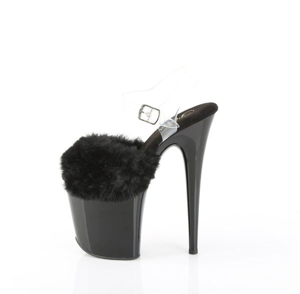 FLAMINGO-808FUR Plateau Sandaletten Schwarz Lack Kunstfell von Pleaser – Ansicht 3