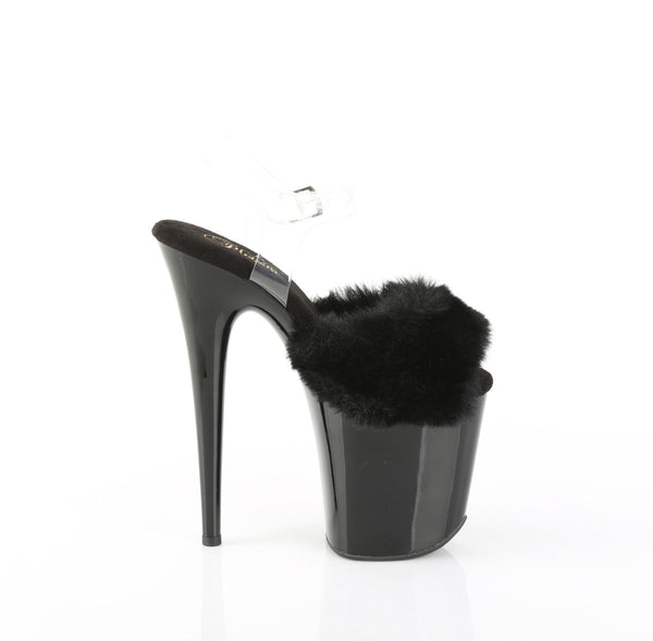 FLAMINGO-808FUR Plateau Sandaletten Schwarz Lack Kunstfell von Pleaser – Ansicht 5