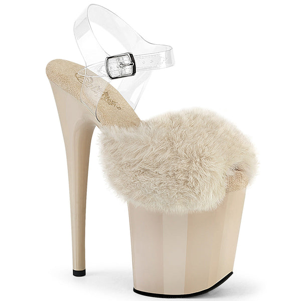 FLAMINGO-808FUR Plateau Sandaletten Beige Lack Kunstfell von Pleaser