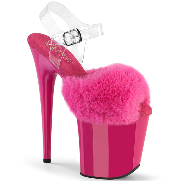 FLAMINGO-808FUR Plateau Sandaletten Pink Lack Kunstfell von Pleaser