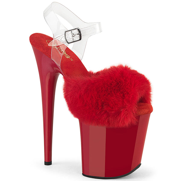 FLAMINGO-808FUR Plateau Sandaletten Rot Lack Kunstfell von Pleaser