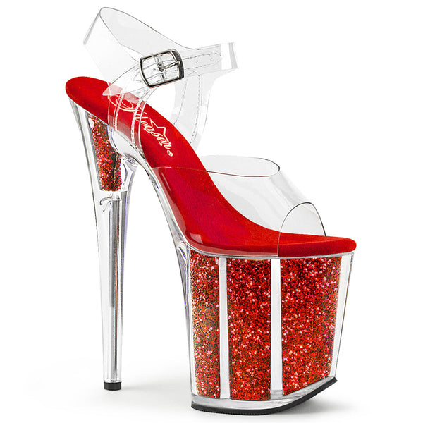 FLAMINGO-808G Plateau Sandaletten Rot Glitzer von Pleaser
