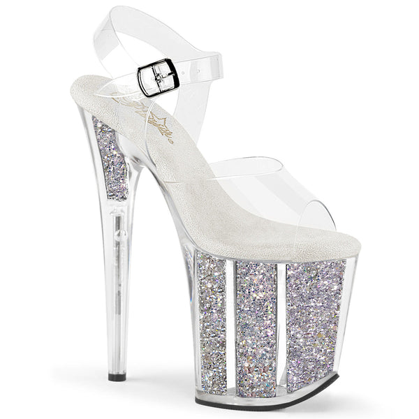 FLAMINGO-808G Plateau Sandaletten Silber Transparent von Pleaser