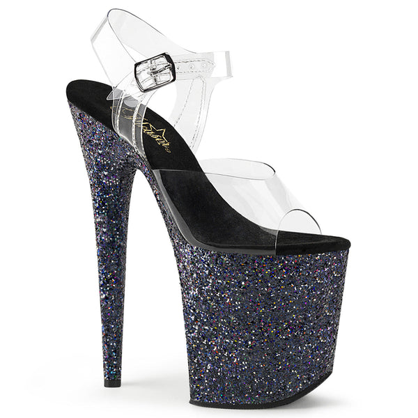 FLAMINGO-808LG Plateau Sandaletten Schwarz Glitzer von Pleaser