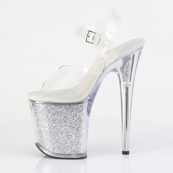 FLAMINGO-808RSI Plateau Sandaletten Silber/Transparent Glitzer von Pleaser – Ansicht 3