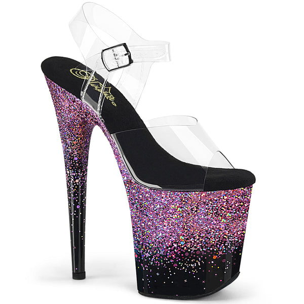 FLAMINGO-808SS Plateau Sandaletten Schwarz/Pink Glitzer von Pleaser