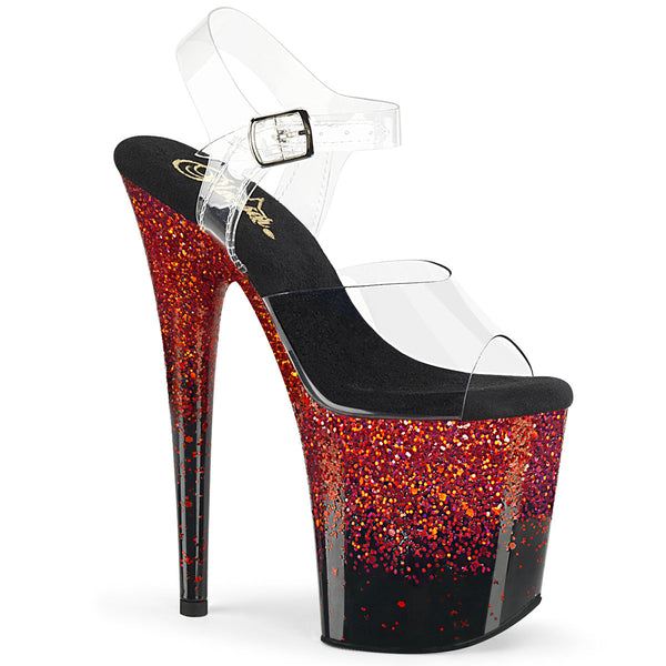 FLAMINGO-808SS Plateau Sandaletten Rot Schwarz Glitzer von Pleaser