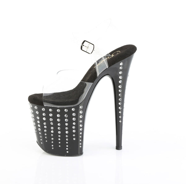 FLAMINGO-808TDRS Plateau Sandaletten Schwarz Lack Strass von Pleaser – Ansicht 3