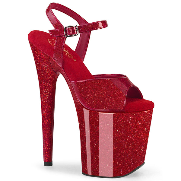 FLAMINGO-809GP - Plateau High Heel Sandaletten - Rot Lack mit Glitzer von Pleaser