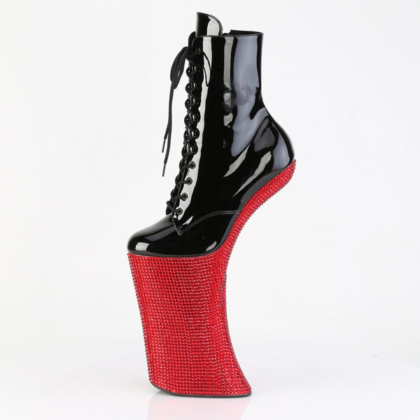 FORBIDDEN-1020BEJ Plateau Pony Stiefeletten - Schwarz Lack/Rot Strass von Pleaser – Ansicht 3