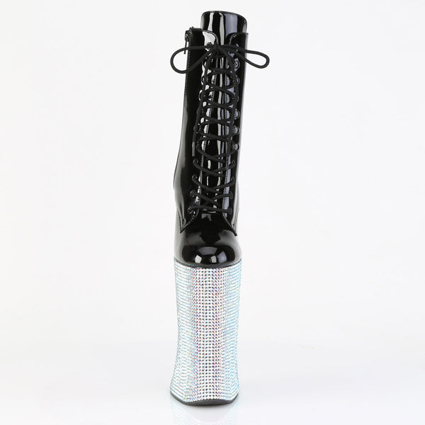 FORBIDDEN-1020BEJ Plateau Pony Stiefeletten - Schwarz Lack/Silber Strass von Pleaser – Ansicht 2