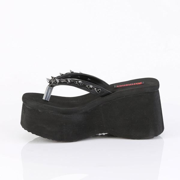FUNN-35 Plateau Pantoletten - Schwarz Velour von DemoniaCult – Ansicht 3