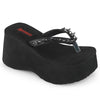 FUNN-35 Plateau Pantoletten - Schwarz Velour von DemoniaCult