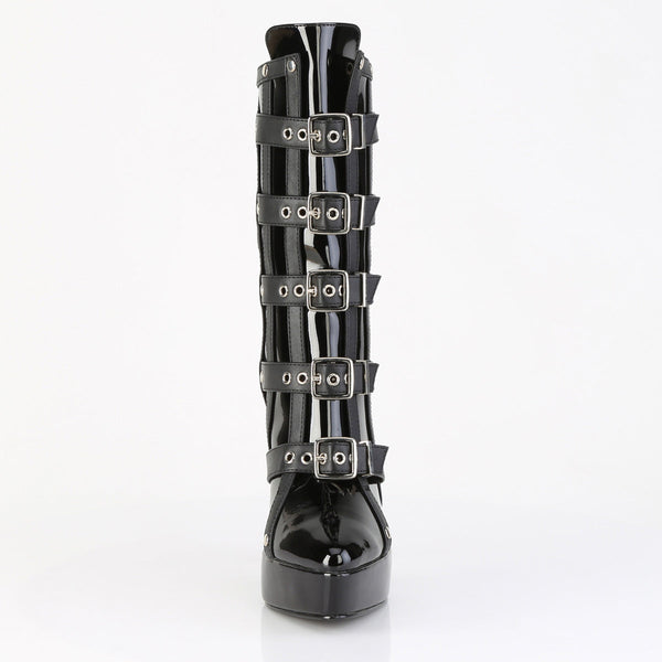 INDULGE-1038 Plateau Stiefeletten - Schwarz Lack von Devious – Ansicht 2