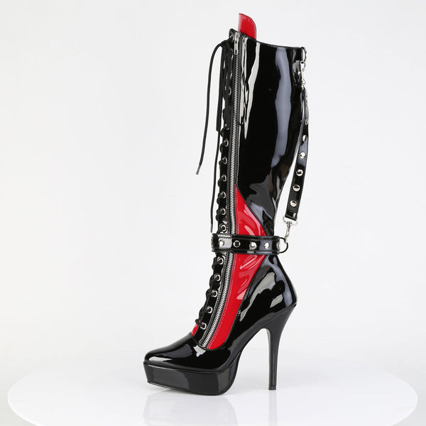 INDULGE-2028 Plateau Stiefel - Rot/Schwarz Lack von Devious – Ansicht 3
