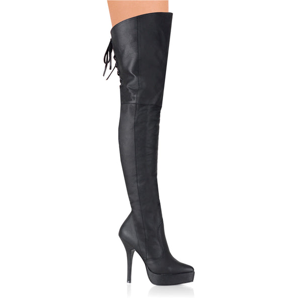 INDULGE-3011 Plateau Overknee Stiefel Schwarz von Devious