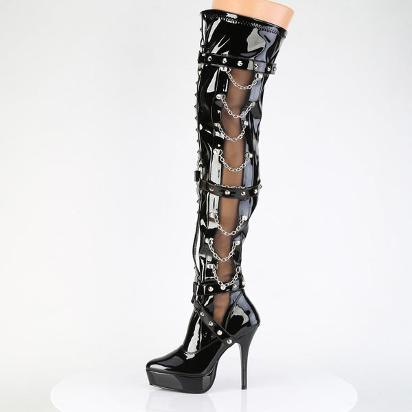 INDULGE-3026 Plateau Overknee Stiefel - Schwarz Lack von Devious – Ansicht 3