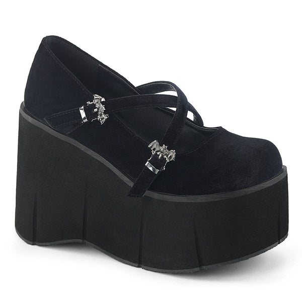 KERA-10 Plateau Schuh schwarz samt Fledermaus Schnallen Mary Janes von DemoniaCult