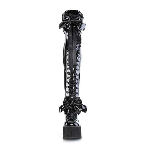 KERA-303 Plateau Overknee Stiefel schwarz Lack Schnürung Schleifen | DemoniaCult