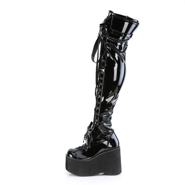 KERA-303 Plateau Overknee Stiefel schwarz Lack Schnürung Schleifen | DemoniaCult