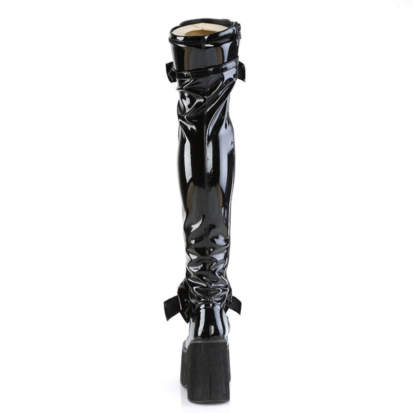 KERA-303 Plateau Overknee Stiefel schwarz Lack Schnürung Schleifen | DemoniaCult